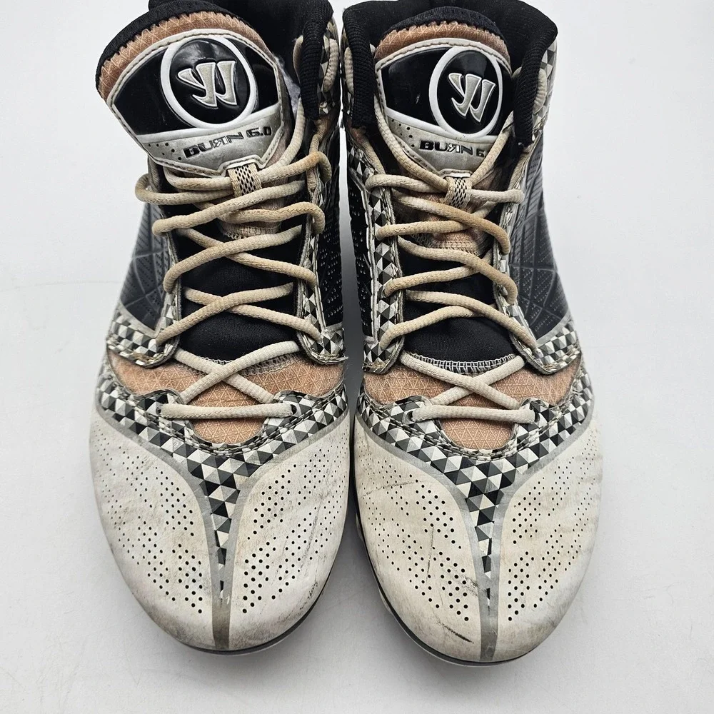 Warrior Burn 6.0 Shoes Mens‎ Size 11.5 White Black Lacrosse Cleats Spikes